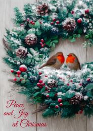 10 Robin and Holly Collection Christmas Cards "Wreath and Robins" GM21106